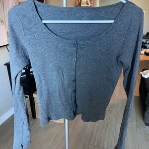 Brandy Melville Charcoal Long Sleeve Button-Up Top